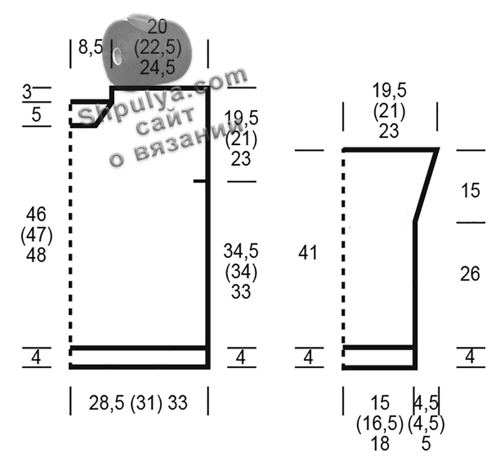 Выкройка вязаного джемпера спицами