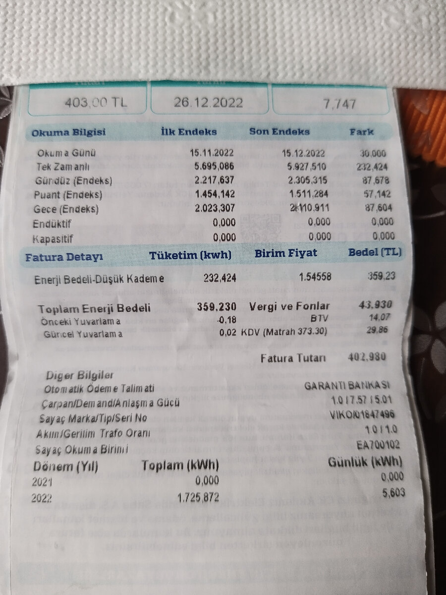 Последний из полученных счетов - декабрьский.