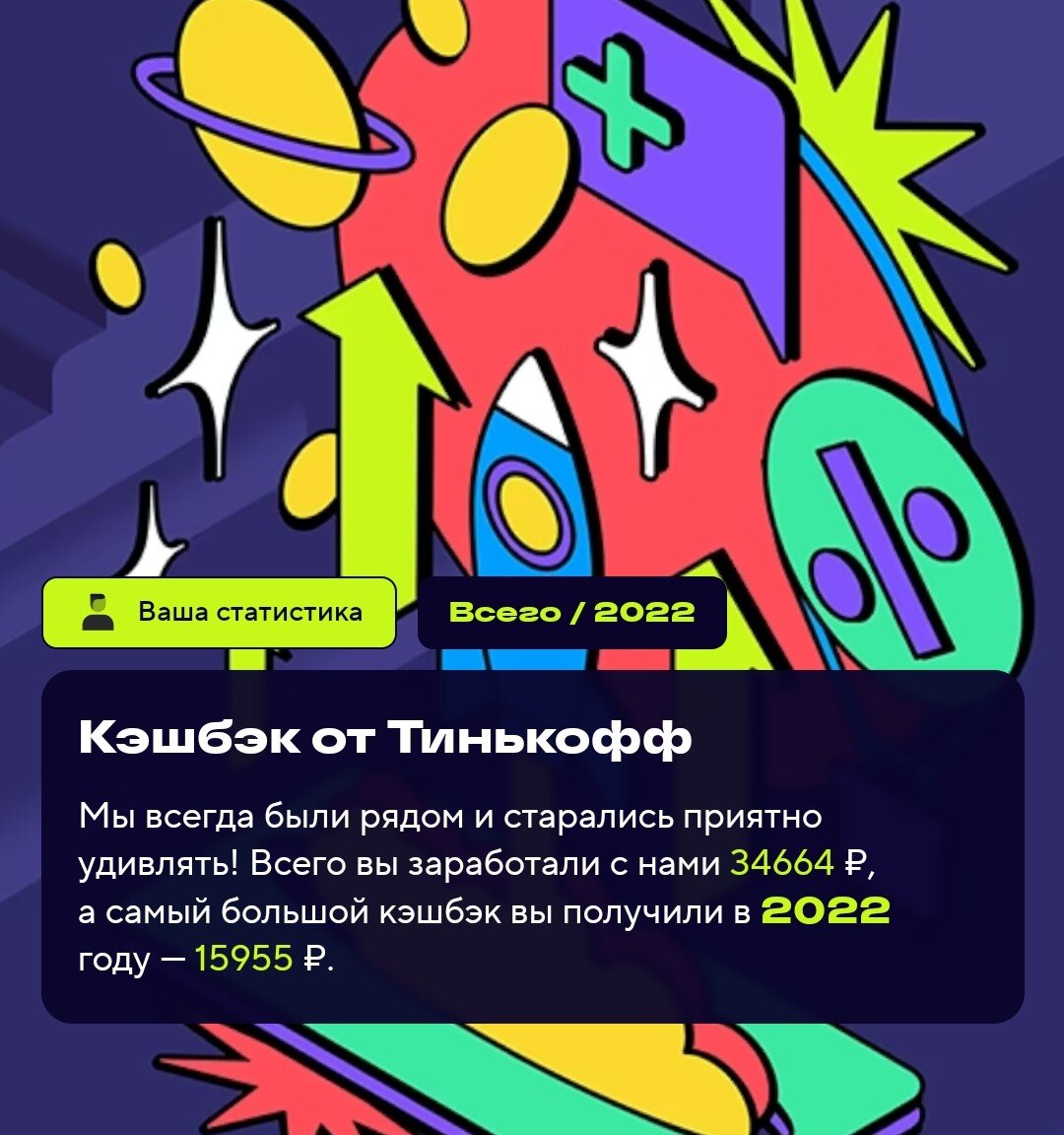 Тинькоф прислал отчет за 2022 год. Кешбека получено почти 16 тыс руб!