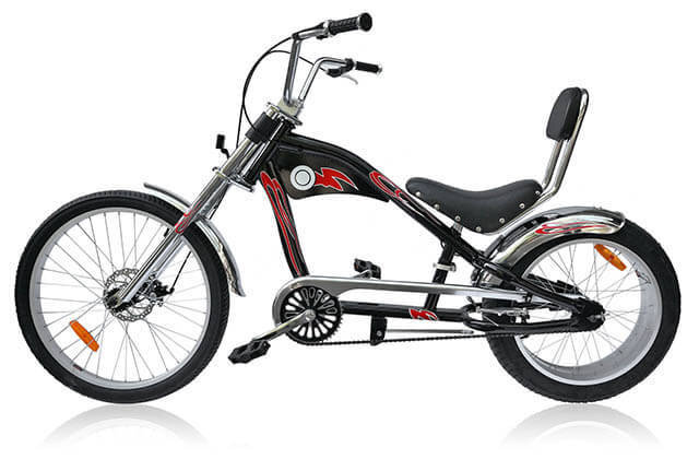 Велочоппер. Самый популярный вид. Похож на мотоцикл и с соответствующей посадкой для велосипедиста. Фото из открытых источников.