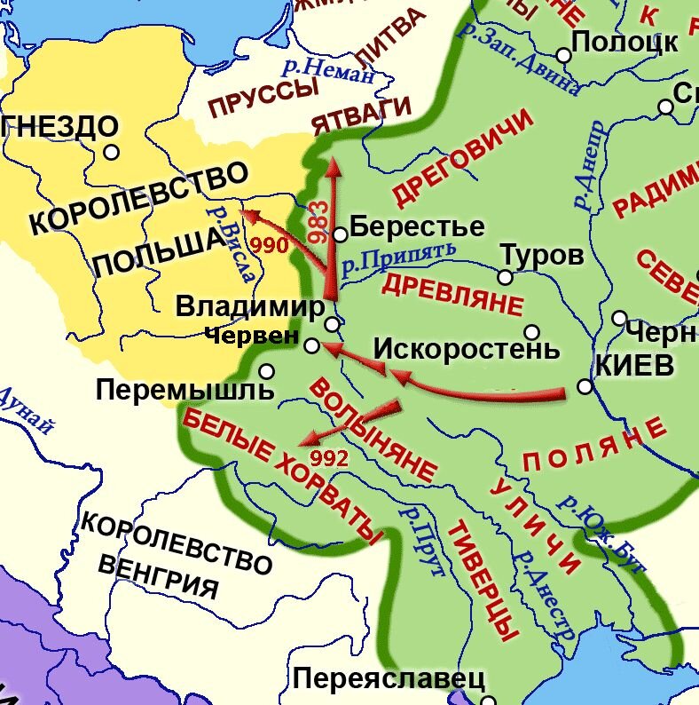 Западные походы Владимира I Святославича в 983-992 гг. Источник: https://информа.рус/владимир-великий/внешняя-политика/польша/