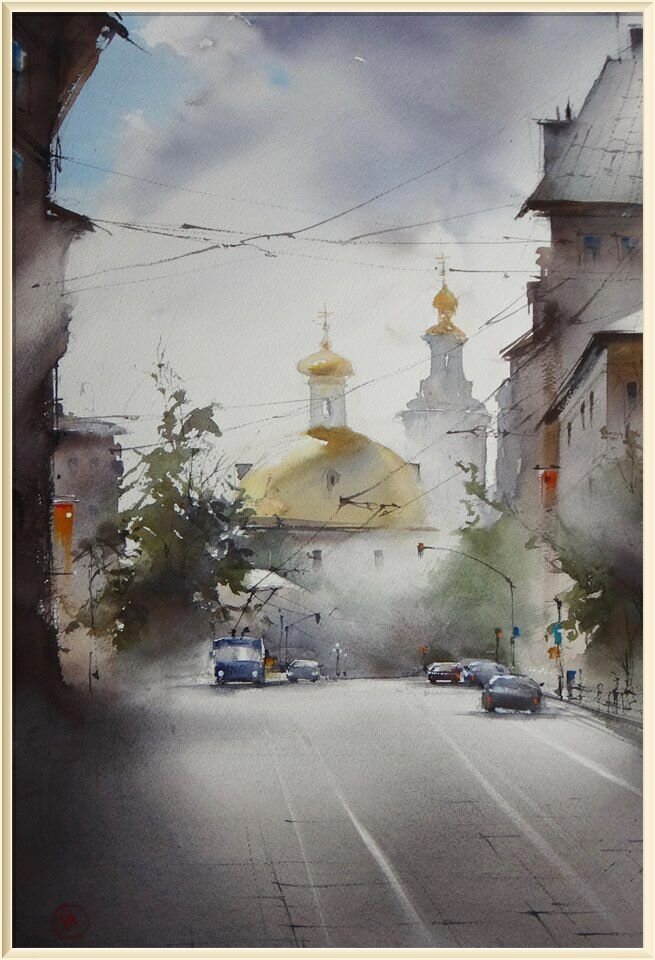 � ���� ������ / Ilya Ibryaev  Moscow's streets - Plein Air - watercolor 53�35 cm / ����� ������ - ������ - �������� 53�35 ��
