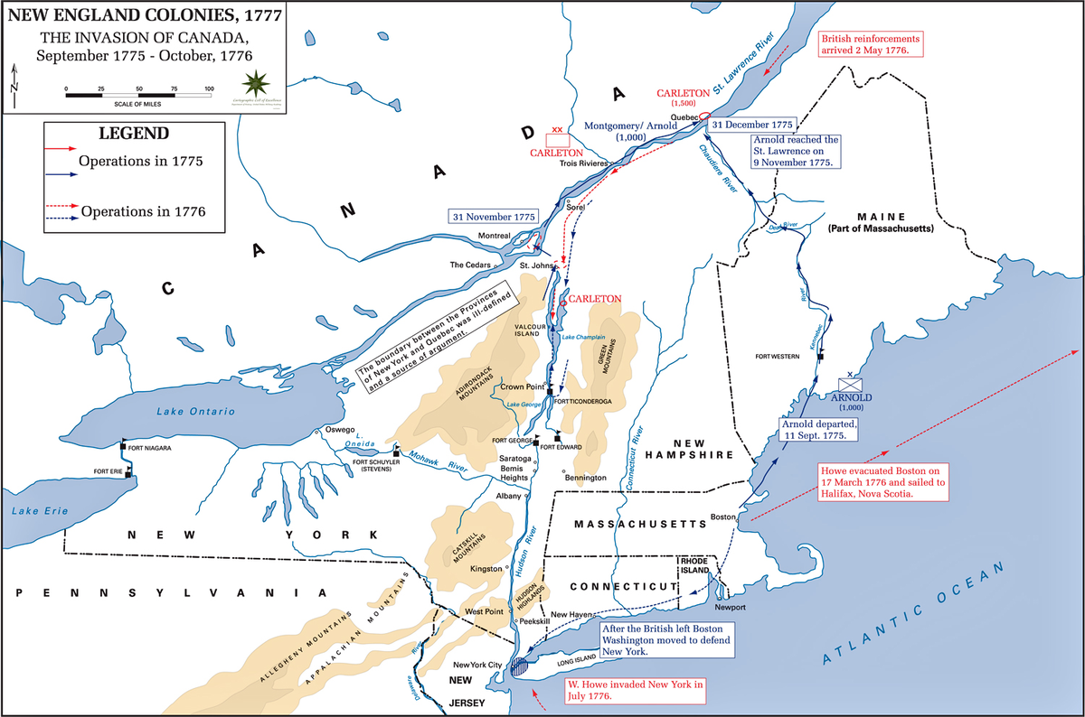 Карта вторжений американцев в Канаду 1775-1776 г.