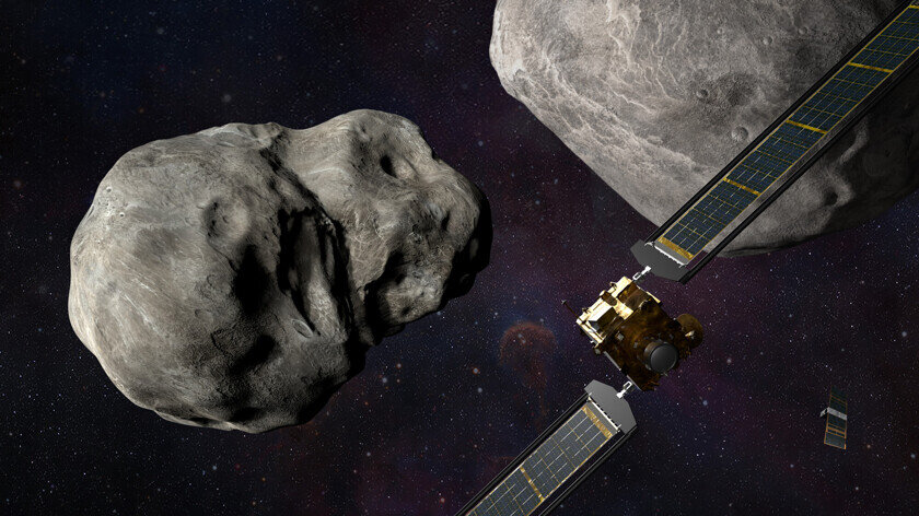    Графическое изображение показывает столкновение DART с астероидом. Фото: NASA