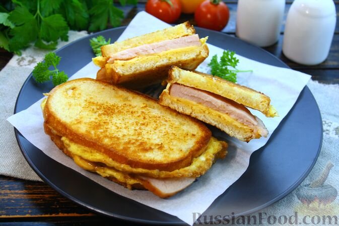 батон, яйца, ветчина, сыр твёрдый, масло растительное, соль