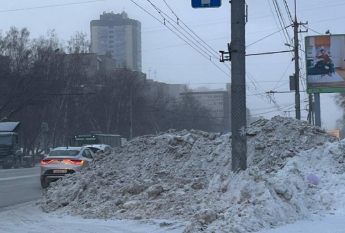    В Новосибирске завалили снегом выделенную полосу для автобусов