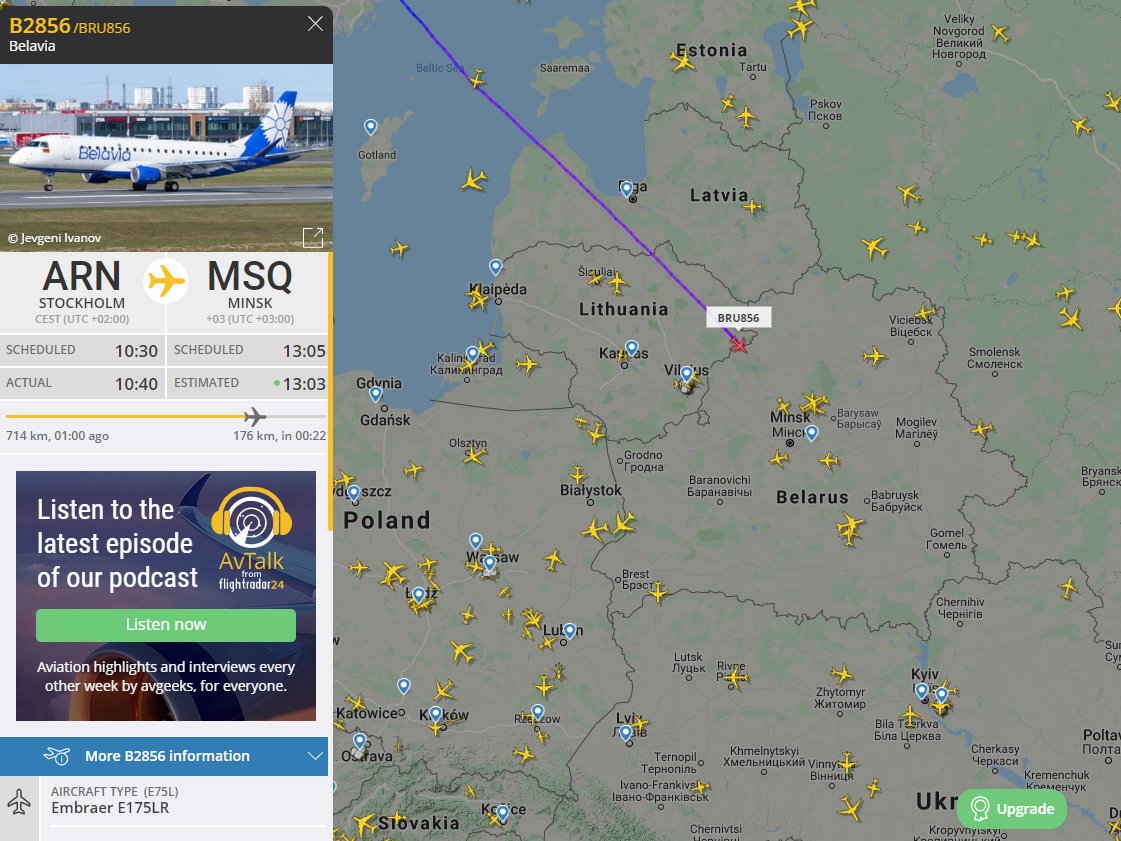 Embraer а/к Belavia, рейс Стокгольм - Минск