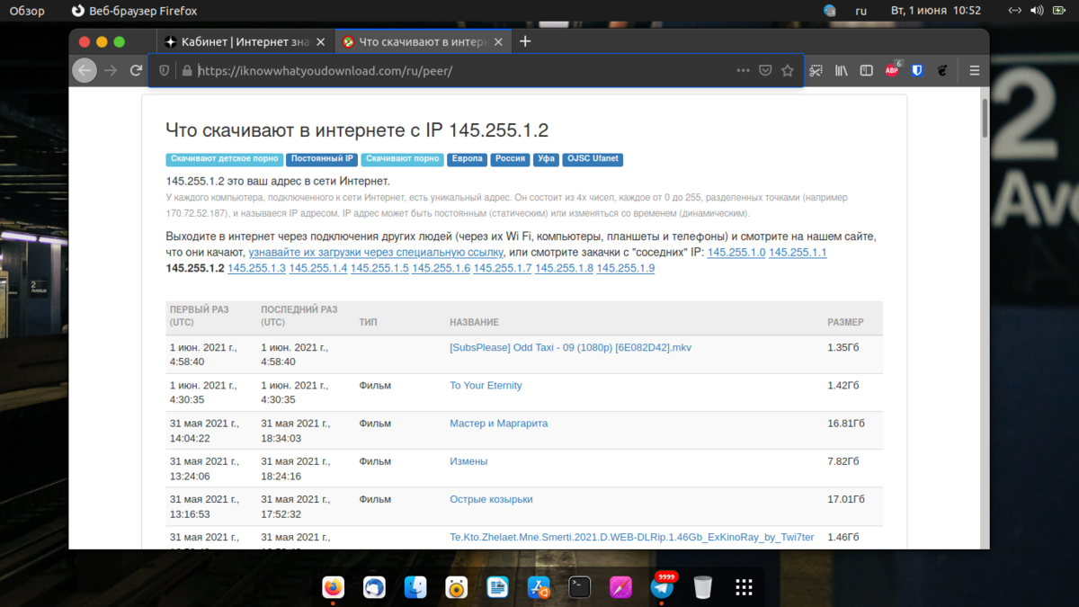 Список скачанного с заданного IP