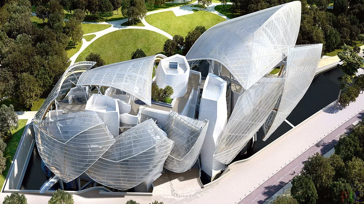 Здание фонда Луи Виттона в Париже. Музей Fondation Louis Vuitton в Париже. Фрэнк Гери музей Louis Vuitton в Париже, Франция. Здание Луи Виттон в Париже.