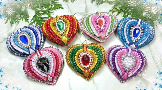 Ёлочные игрушки сердечки из фоамирана ❤ diy heart christmas ornaments glitter foam