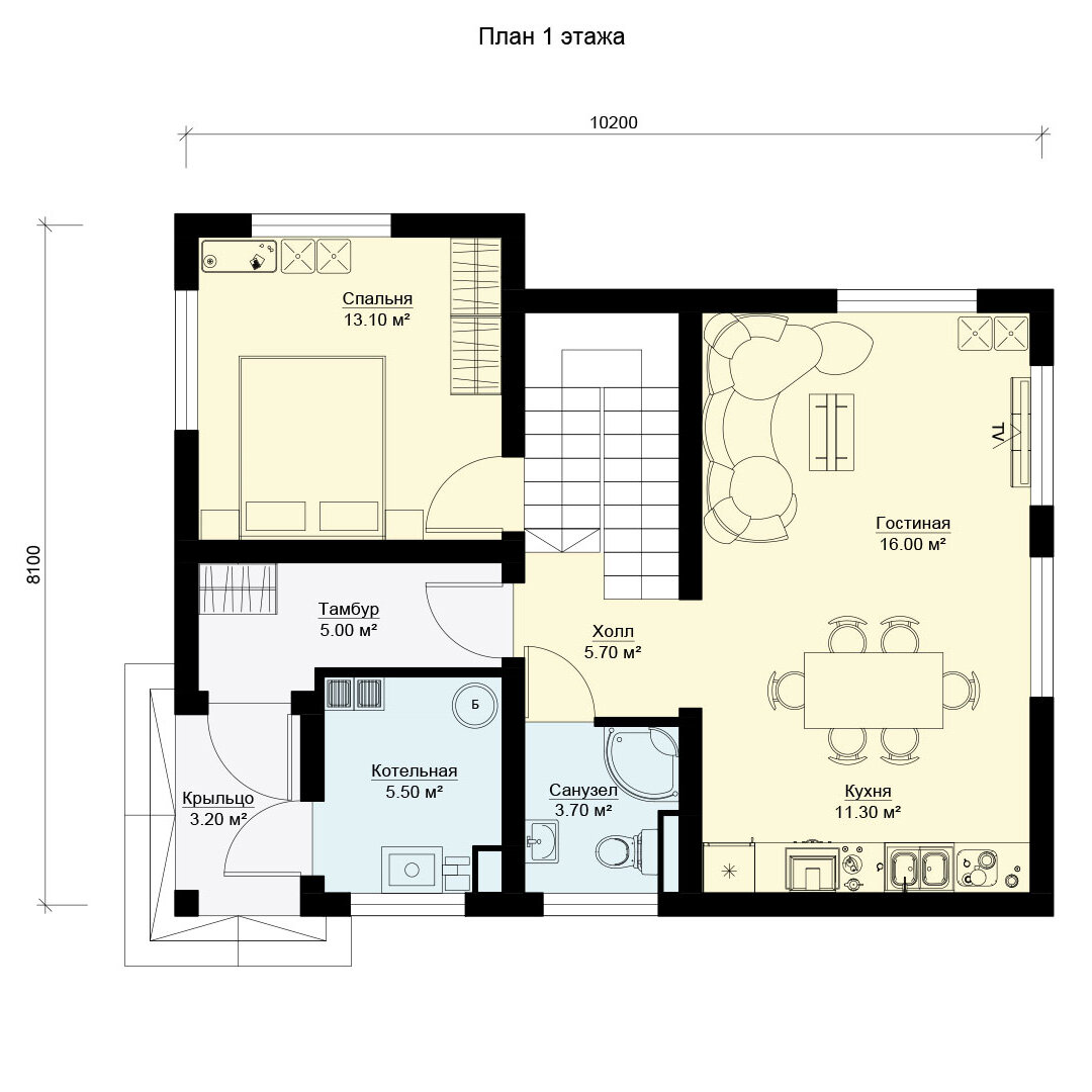 План 1-го этажа с расстановкой мебели