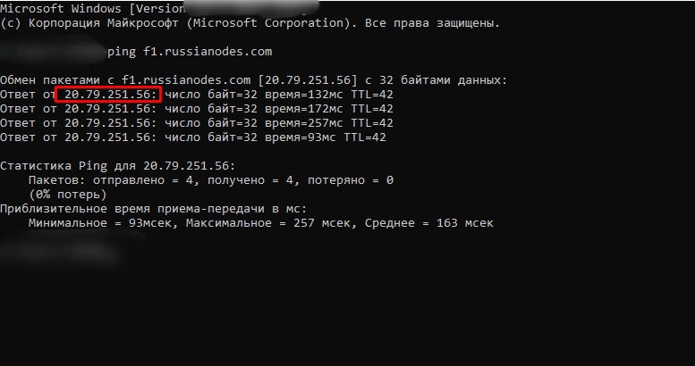 Получили циферный IP адрес сервера