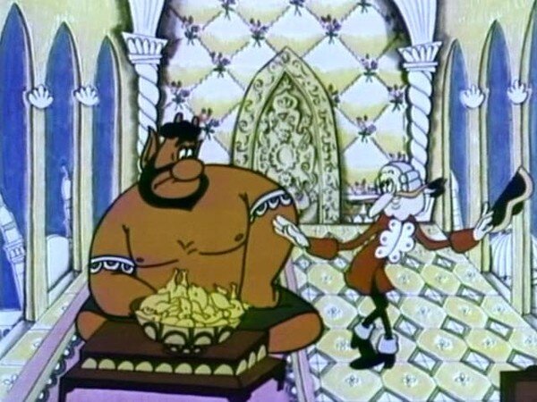 Не будет ли так любезен многоуважаемый джин? - Кадр из мультсериала «Приключения Мюнхаузена. Павлин» (1974)