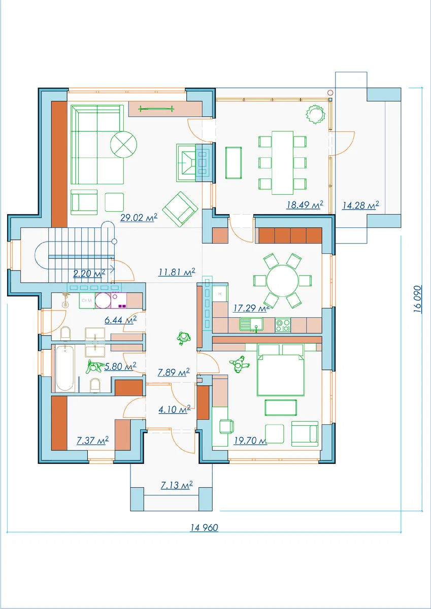 План первого этажа. Источник изображения: Дзен-канал "Николай Ершов_ПРОЕКТЫ и ДИЗАЙН"