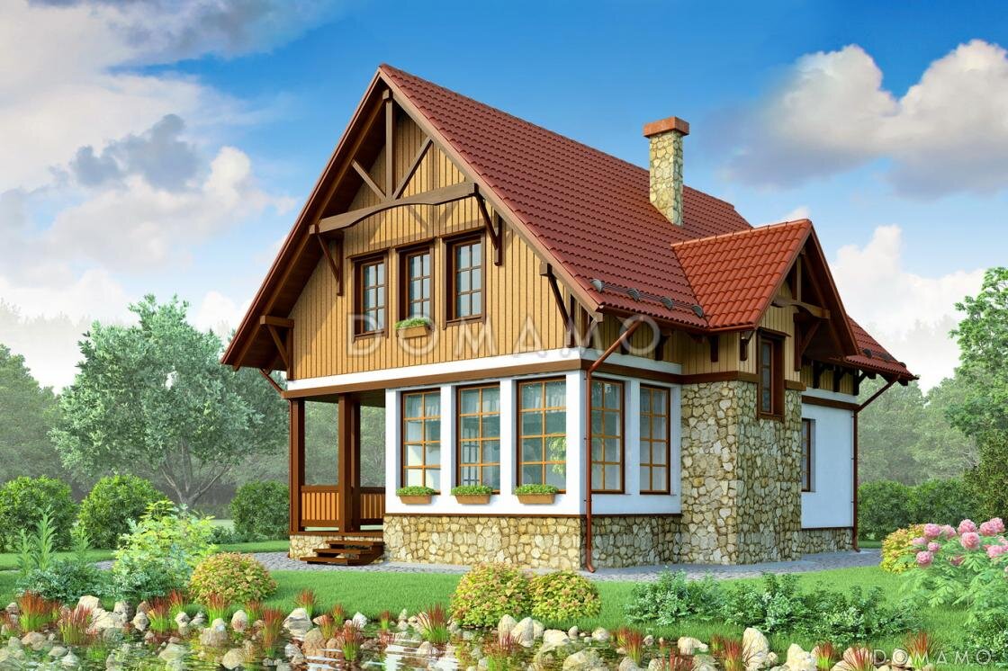 Проект D565 — дачный дом с мансардой и верандой