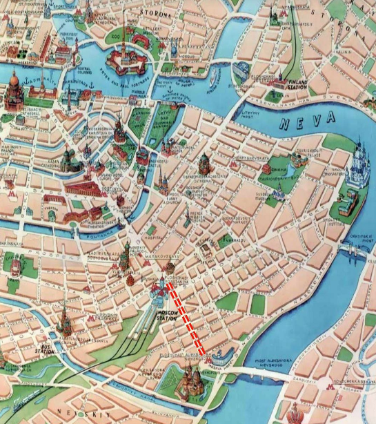 Участок современного Невского проспекта от Площади Восстания до Александро-Невской лавры на фрагменте туристической карты Санкт-Петербурга