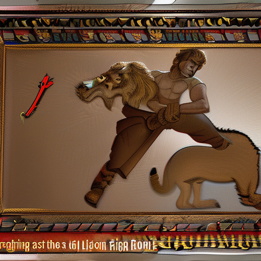 picture of ancient hero fighting with lion