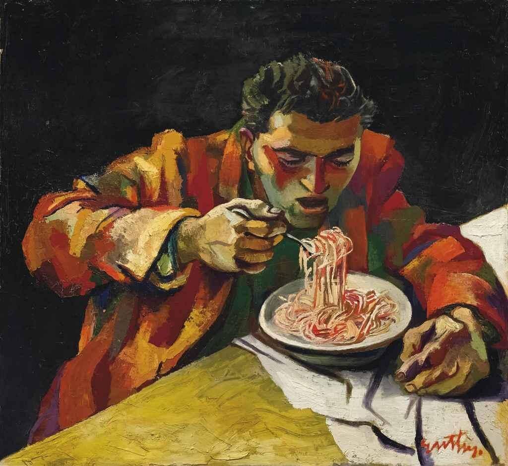 Ренато Гуттузо. «Человек, который ест спагетти», 1956. 