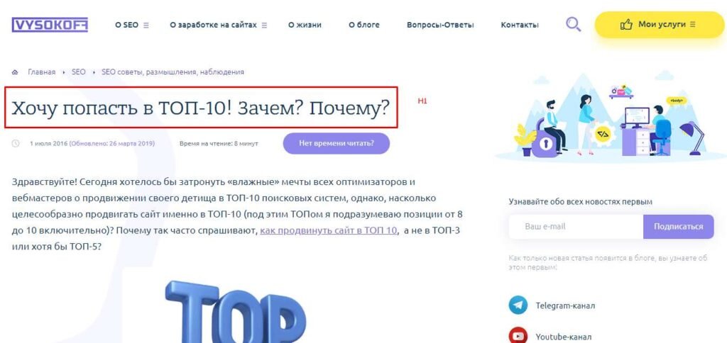 Тег H1 на сайте