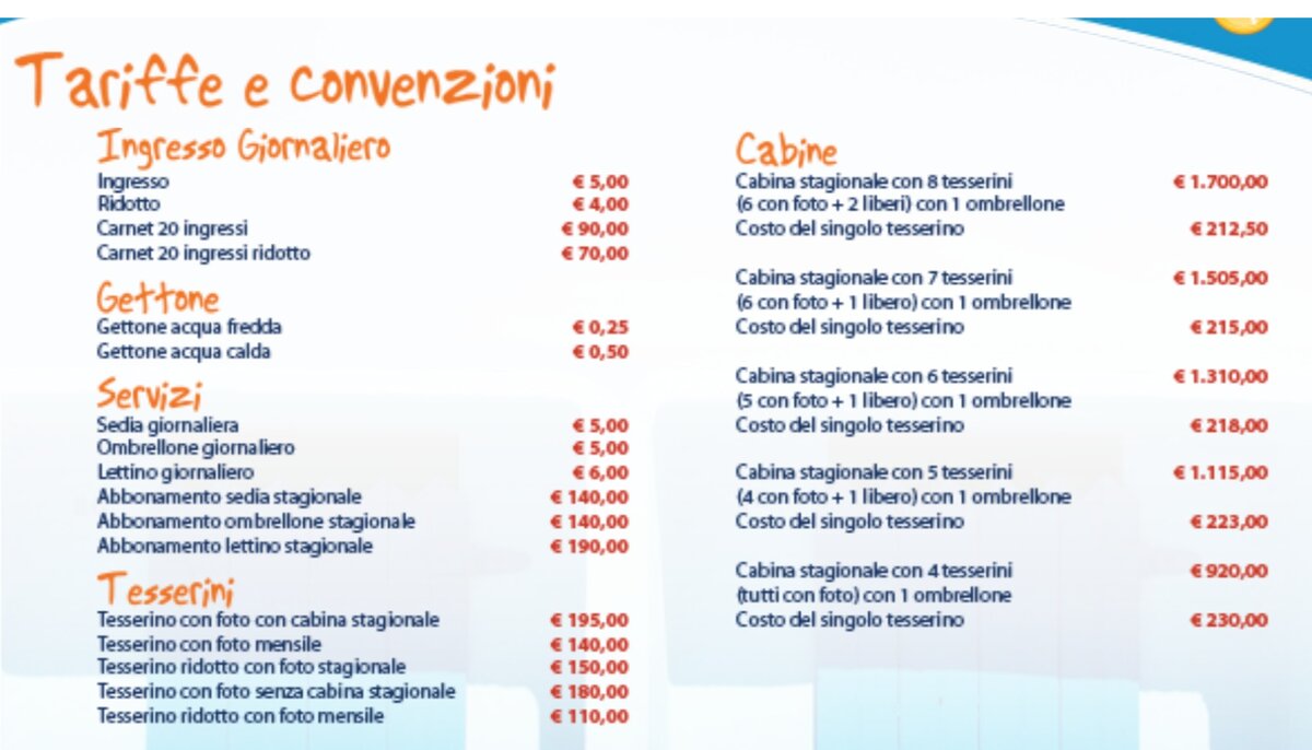 Цены на Лидо Трулло. Источник http://www.lidotrullo.it/