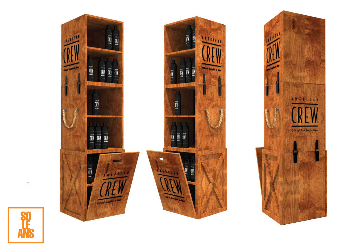  POS-материалы из дерева для бренда American Crew