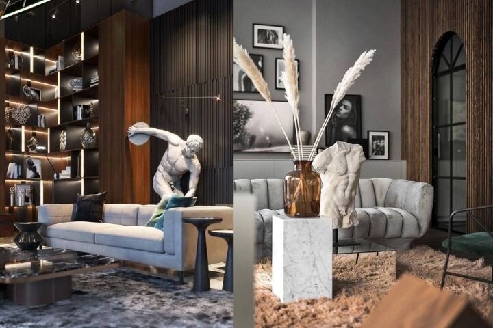 Античные статуи в современном классическом интерьере