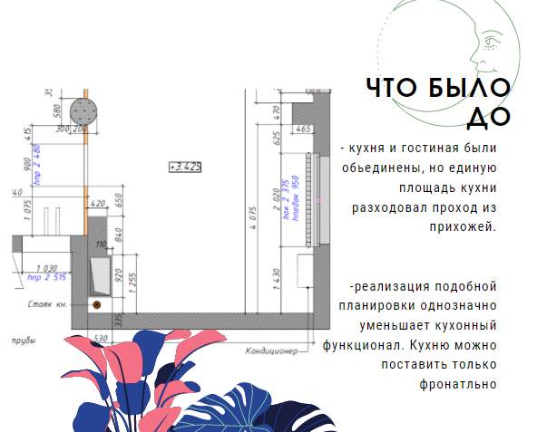 Краткое описание и план кухни до старта отделочных работ
