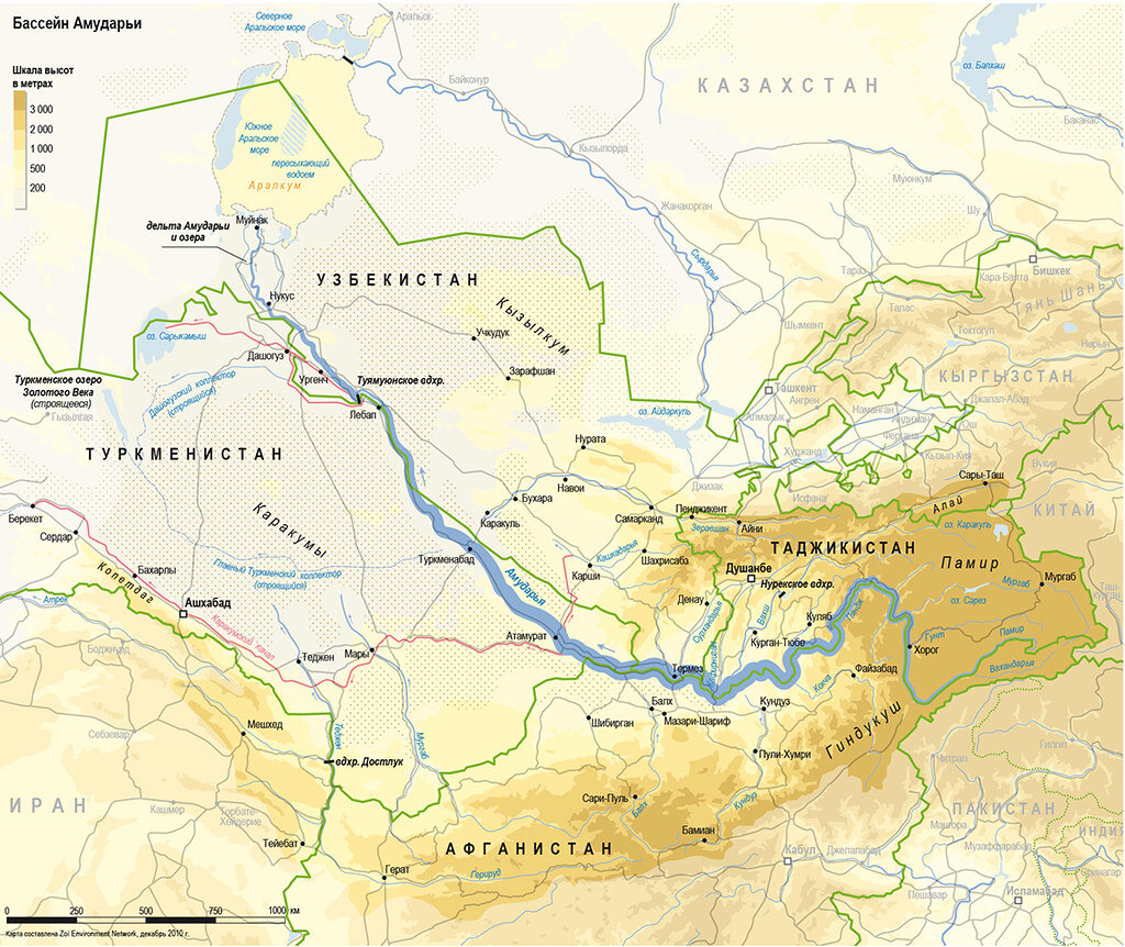 Река Амударья на карте