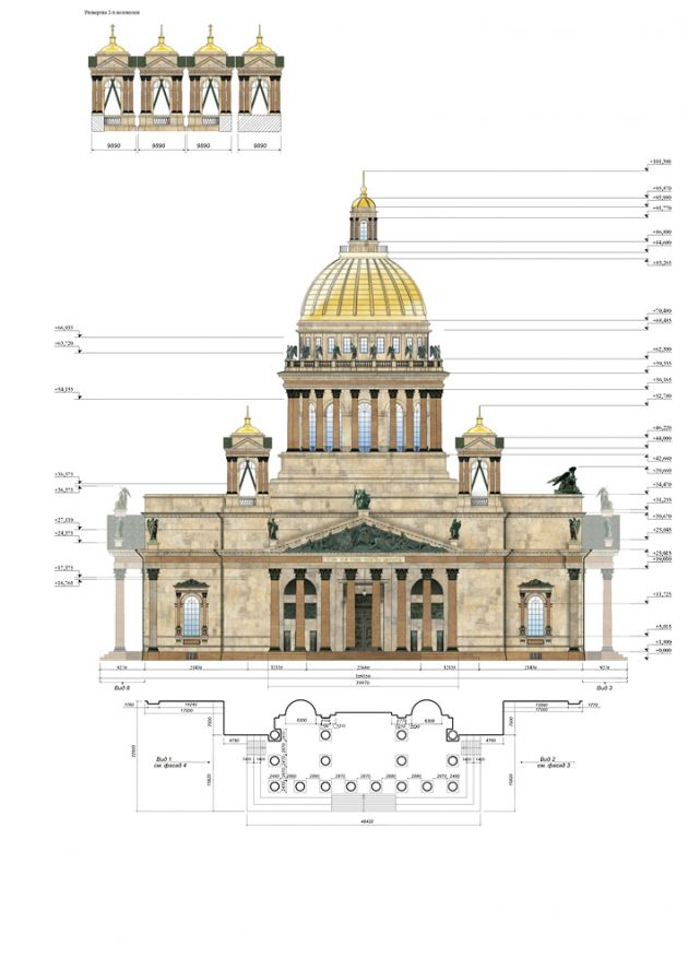 Чертежи казанского собора в санкт петербурге с размерами