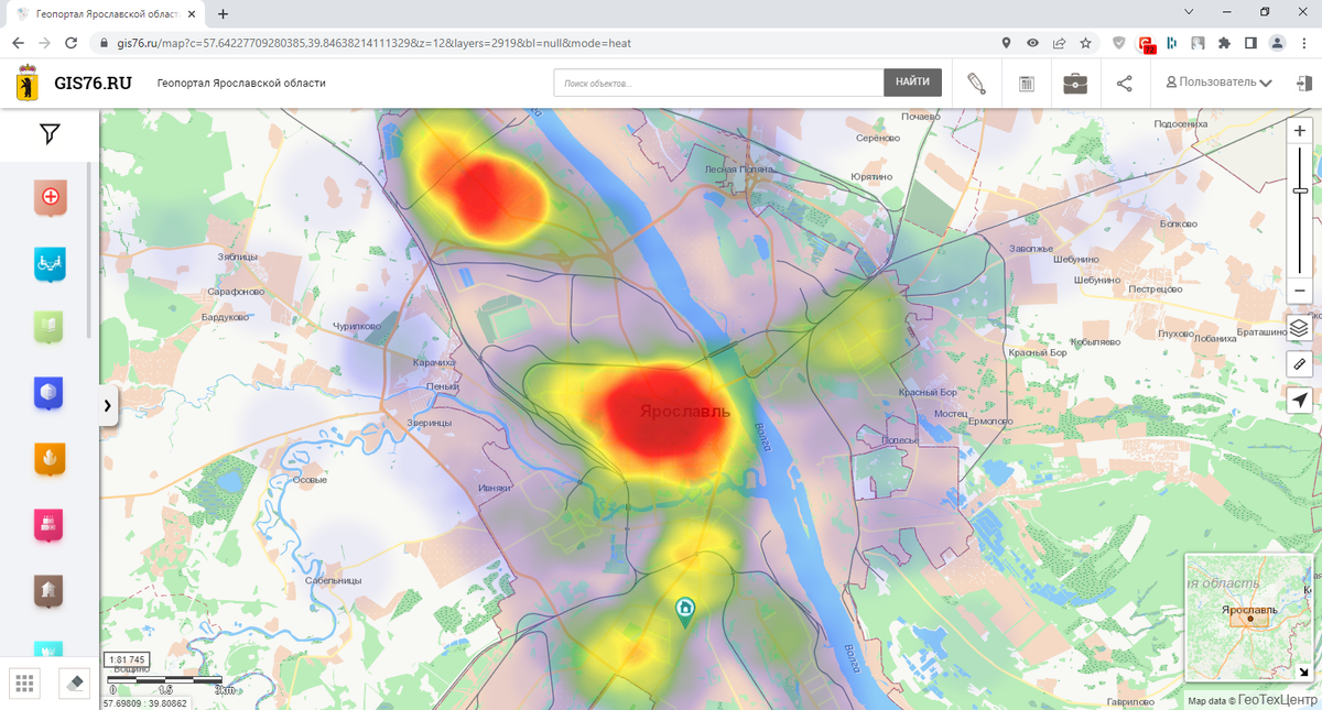 Тепловая карта ДТП в Ярославской области