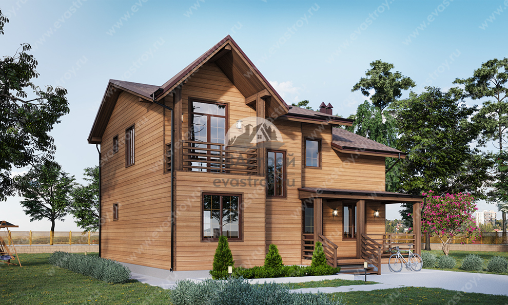 Проект двухэтажного дома 131 м2 с мансардой, балконом и верандой - 20-131