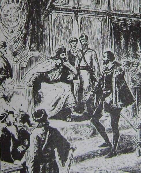   Фрагмент старинной гравюры. Ричард Ченслор на приёме у Ивана Грозного Фото: общественное достояние