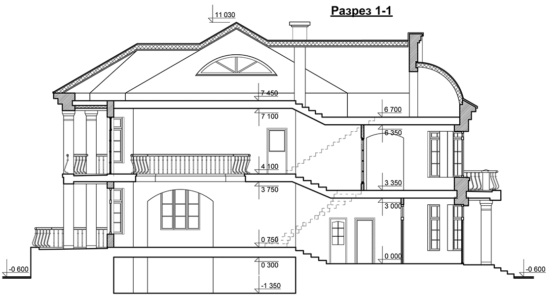 Проект двухэтажного особняка 560 м2 из кирпича в стиле барокко с эркерами и бассейном - PA-21