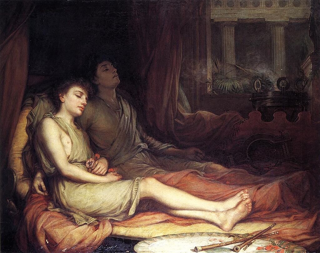 Hypnos and Thanatos: Sleep and His Half-Brother Death, by John William Waterhouse, 1874.