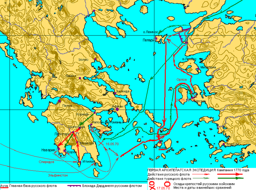 Карта боевых действий русской эскадры в Архипелаге в 1770 году