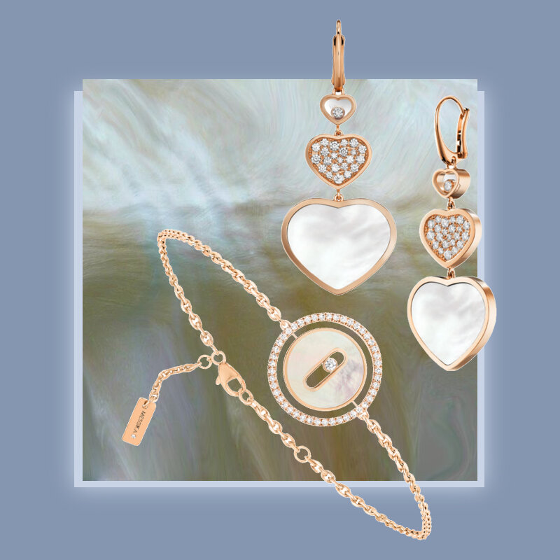 Серьги Chopard Happy Diamonds и браслет Messika Move с перламутром и бриллиантами