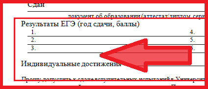 Фрагмент заявления для примера