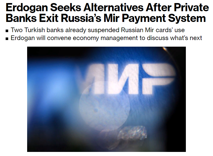 Источник https://www.bloomberg.com/news/articles/2022-09-22/erdogan-seeks-alternatives-after-private-banks-exit-russia-s-mir?srnd=premium-europe&leadSource=uverify%20wall