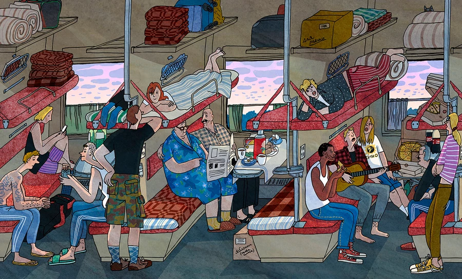 В плацкартном вагоне ехать весело! Особенно, когда мама и папа рядом.