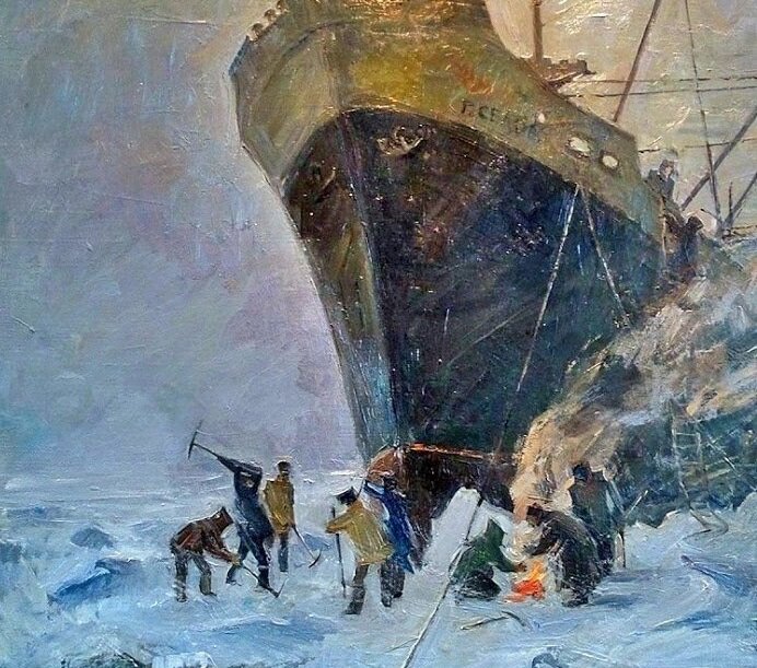 Фрагмент картины неизвестного художника "Во льдах".