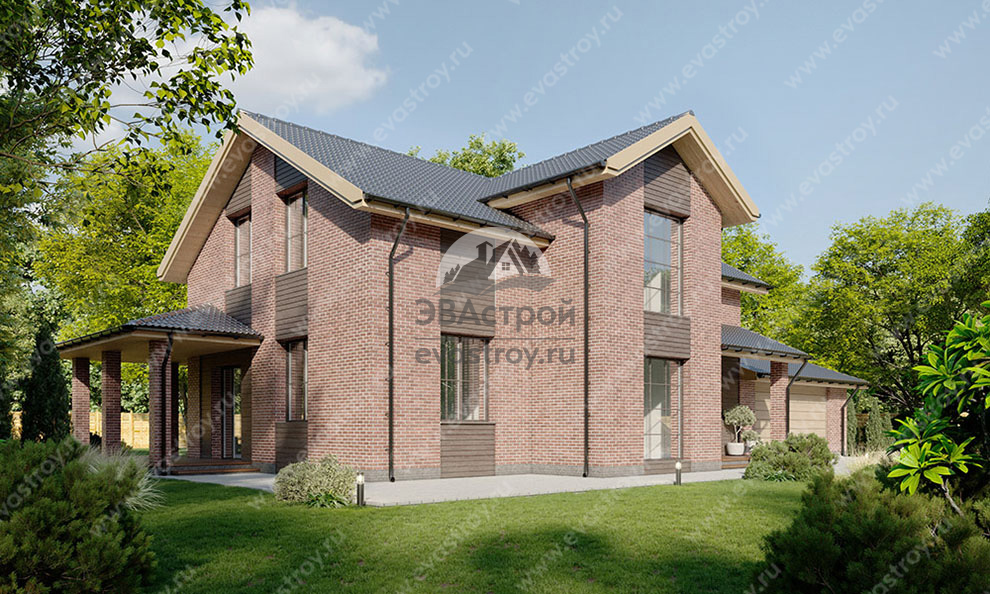 Проект двухэтажного дома 258 м2 в европейском стиле с кабинетом, двухместным гаражом и террасой - SRK-79