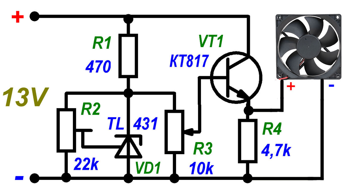 Схема регулятора оборотов компьютерного вентилятора, кулера, где скорость  управляется величиной напряжения | ЭлектроХобби | Дзен