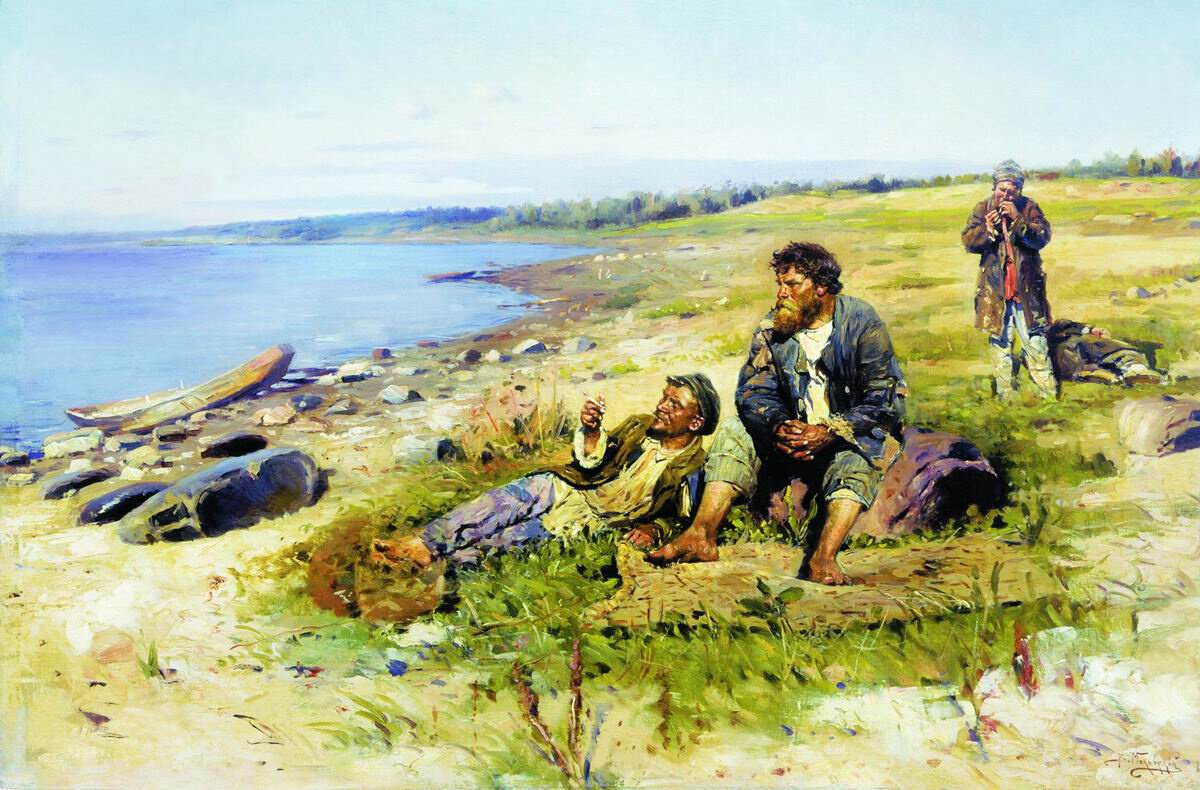 Картина где крестьяне тянут корабль