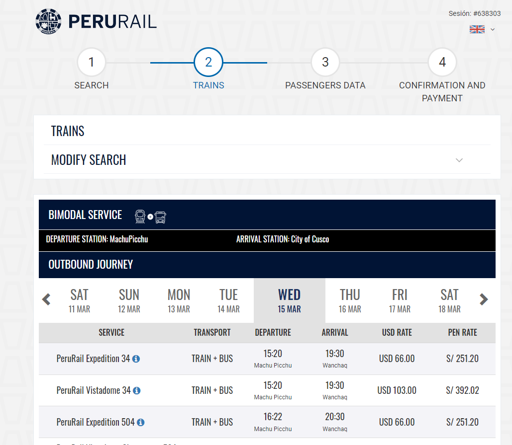 Расписание поездов из Мачу Пикчу в Куско