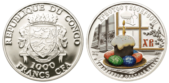 Монета номиналом в 1 000 франков. Республика Конго. Серебро. Фото с сайта: gold10.ru