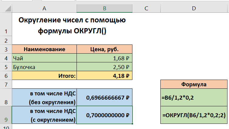 Округление числа в Excel