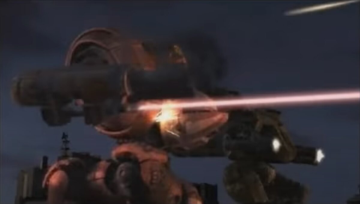 Что-то похожее на описание лазера из книги. Источник - скриншот из вступительного ролика к игре MechWarrior 4.