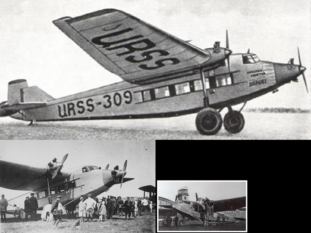 АНТ-9; справа внизу - АНТ-9 в 1936 в Праге