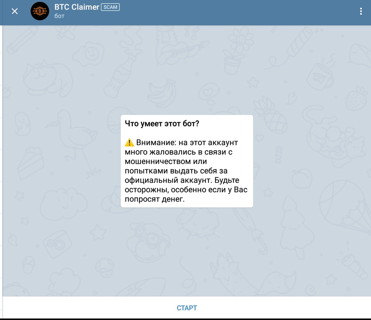 Основной экран бота