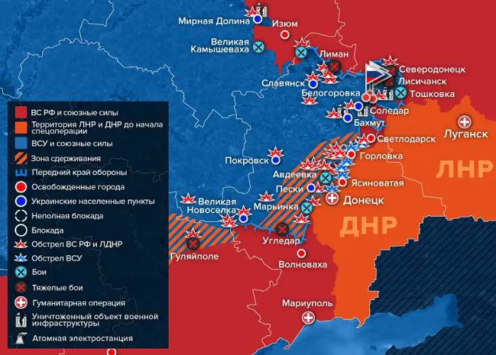 Карта боевых действий в рамках спецоперации на Украине 25 мая 2022 года 